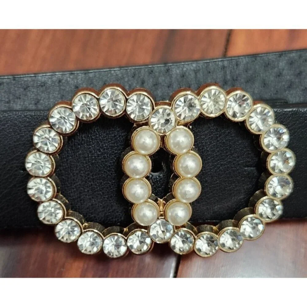 Primark Waist Belt with Pearl Rhinestone Buckle |Elegant Retro Glam Accessory S